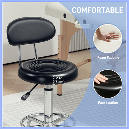 Adjustable Stool, Rolling Stool, 360° Rotate, with Backrest and Wheels, Black
