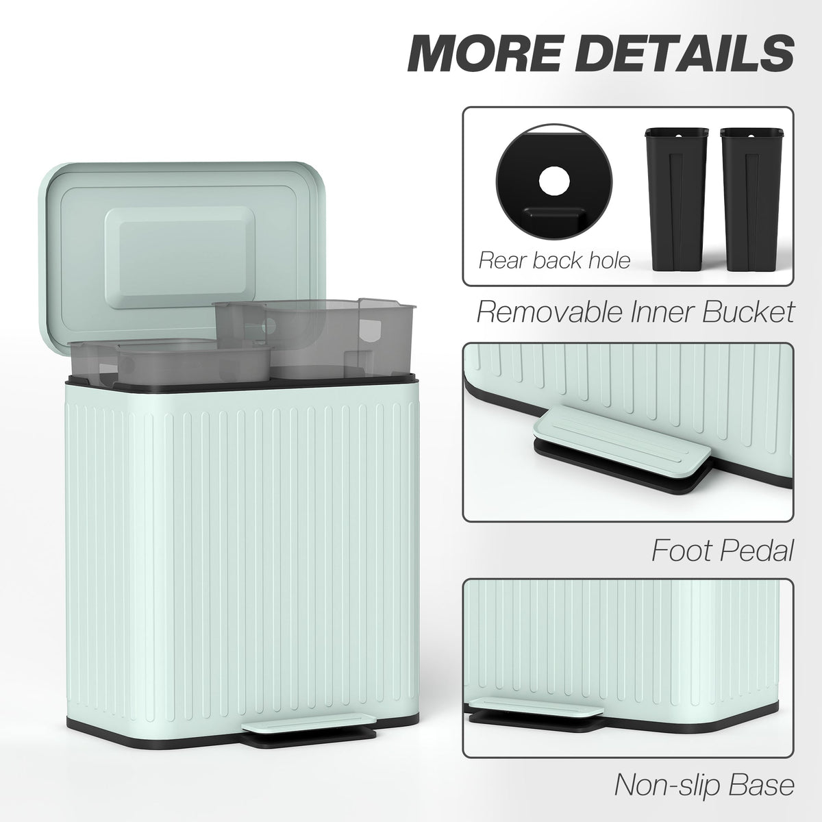 Trash Can, 2 x 5.3 Gallon (2 x 20 L) Garbage Can with Soft-Close Lid, Removable Inner Buckets for Kitchen Home Office