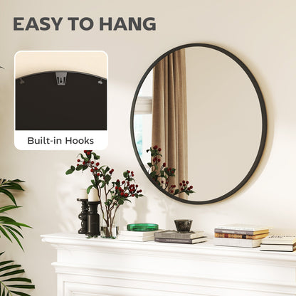 36" Round Mirror, Bathroom Wall Mirror with Metal Frame, Decorative Vanity Mirror for Living Room, Bedroom, Black