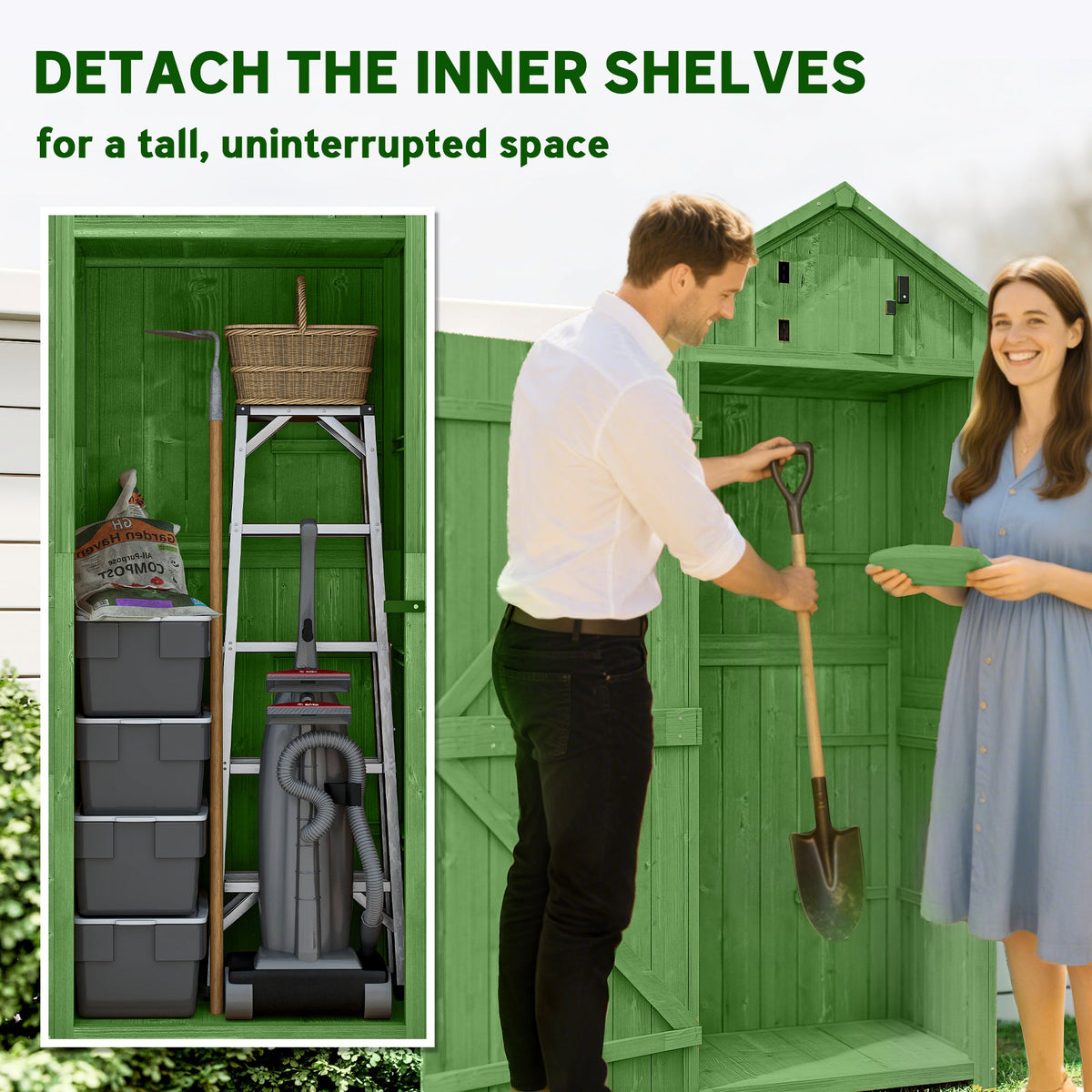 30" x 21" x 71" Garden Storage Shed, Sheds & Outdoor Storage Outdoor Workshop Yard Tool Utility Storage House Water-resistant All-weather Cover Spire Roof with 3 Tiers Shelves Grey