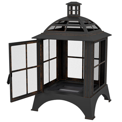 Wood-Burning Fire Pit, Chimney Style Firepit with Poker, 28" x 28", Black