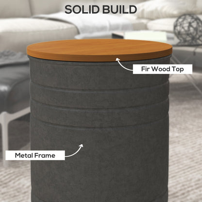 Round Side Table Set of 2, Nesting Coffee Tables w/ Wooden Lid, Metal Frame and Hidden Storage Space for Bedroom, Black
