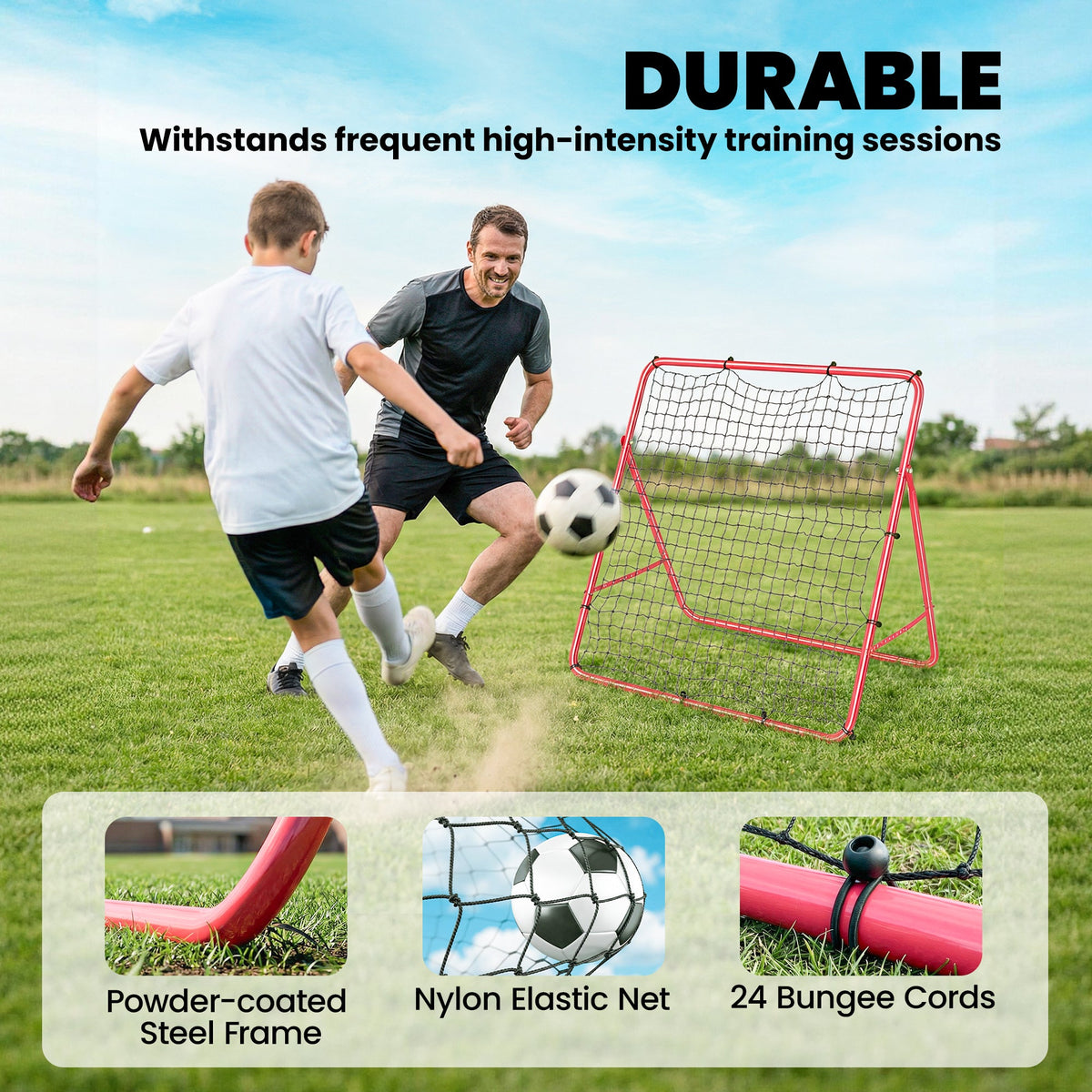 Soccer 5 Angles Adjustable Soccer Rebounder Net, Multi-Sport Training Bounce Back Net, Red