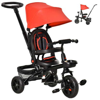 Tricycle for Toddler 5 in 1 Kids Trike, Foldable Converts Stroller to Toddler Bike, Adjustable Backrest & Curved Canopy, Detachable Guardrail & Handle for 1-5 Years Old, Black