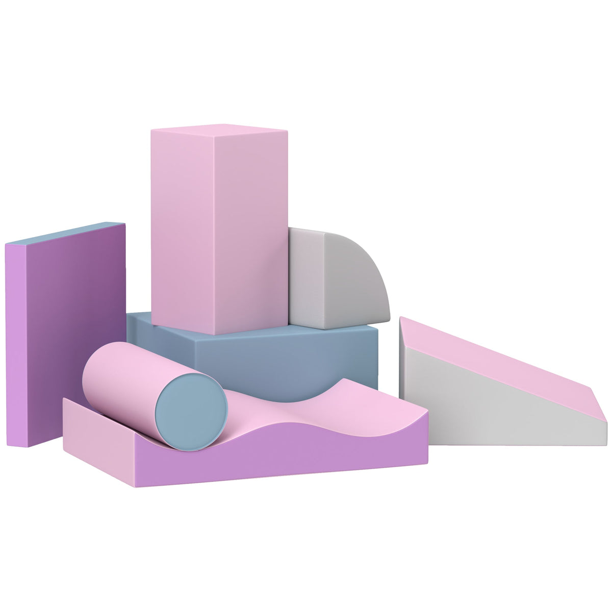 7 Pieces Soft Play Foam Climbing Blocks, Indoor Modular Kids Play Toys for Climbing, Crawling, Sliding, Light Colour