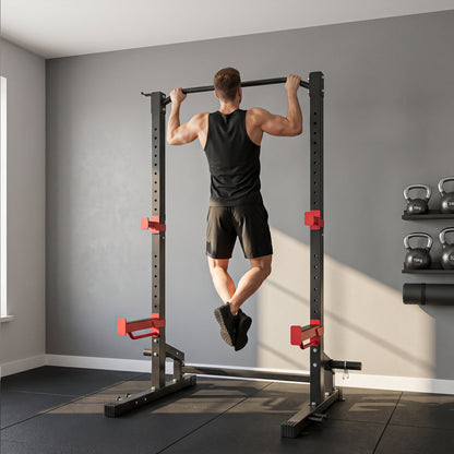 Power Cage Squat Rack, 1100LB Heavy-Duty Power Rack with Pull-Up Bar, Adjustable J-Hooks, Plates and Barbell Storage