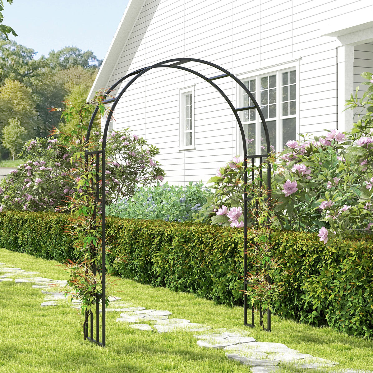 7.3ft Steel Garden Arch Trellis, Garden Arbor Trellis for Climbing Plants Roses Wisteria Vines, Flower Arch Wedding Arch Stand for Bridal Party Ceremony Decoration, Black