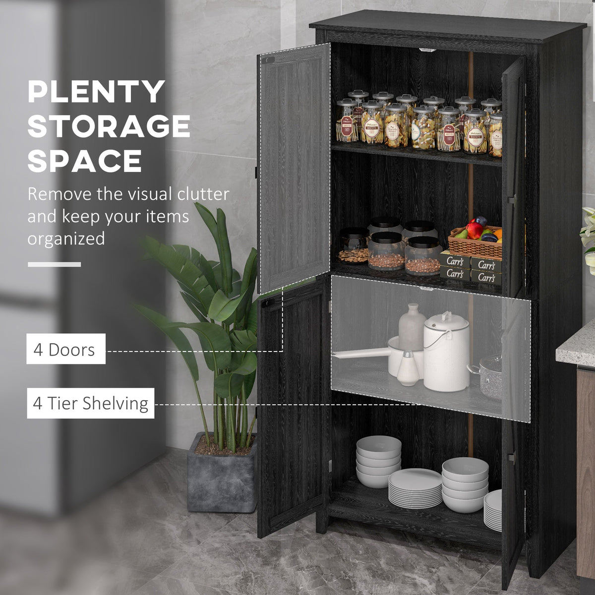 72" Freestanding Storage Cabinet, Kitchen Pantry Cabinet with Doors and Shelves for Dining Room, Natural