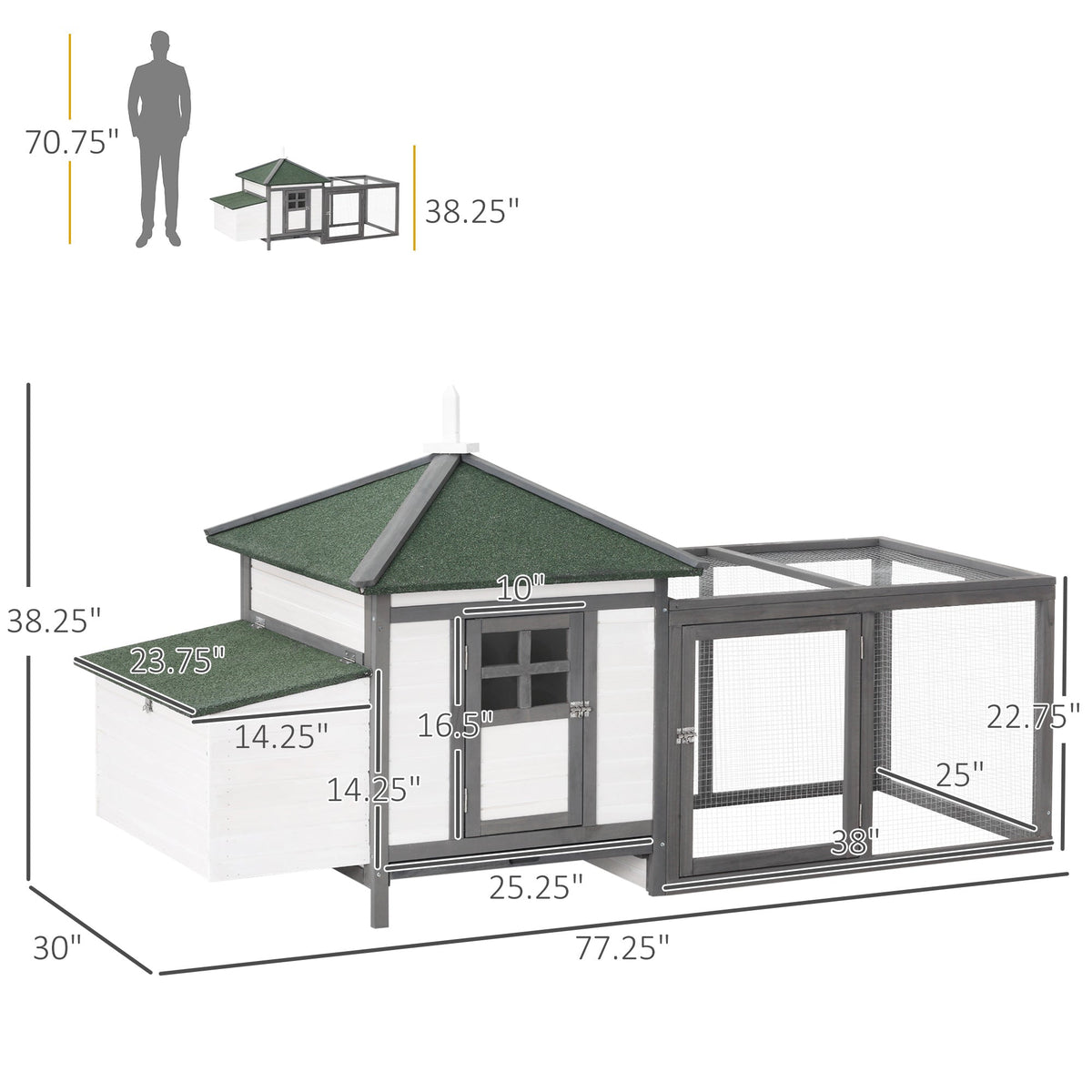 77" Chicken Coop Hen House Rabbit Hutch Poultry Cage Pen Outdoor Backyard with Nesting Box Run Natural