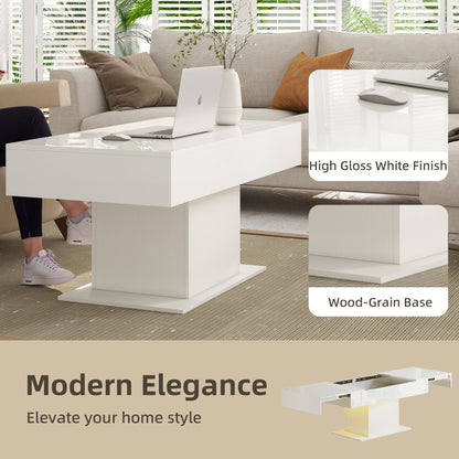 Halston Extendable Coffee Table with LED Lights and Hidden Storage-White