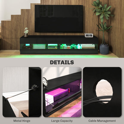 Hart Lighted TV Stand for TVs up to 75"-High Gloss Black