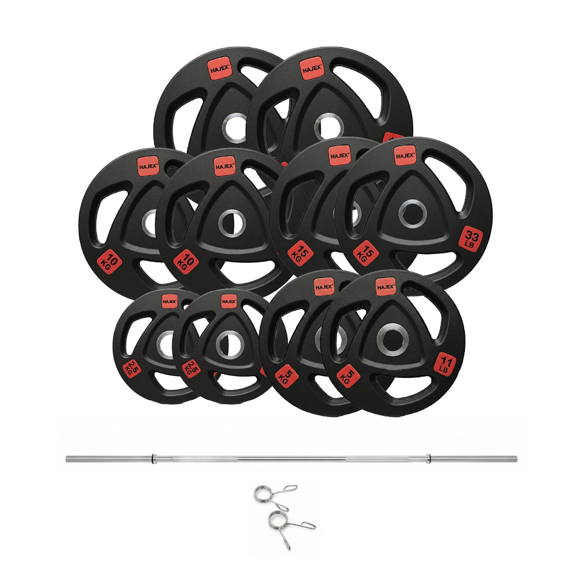 HAJEX Rubber Olympic Bumper Grip Weight Plates & Sets in LBs & KGs