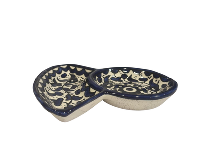Handmade Ceramic Appetizer Plate - Unique Two Section Design