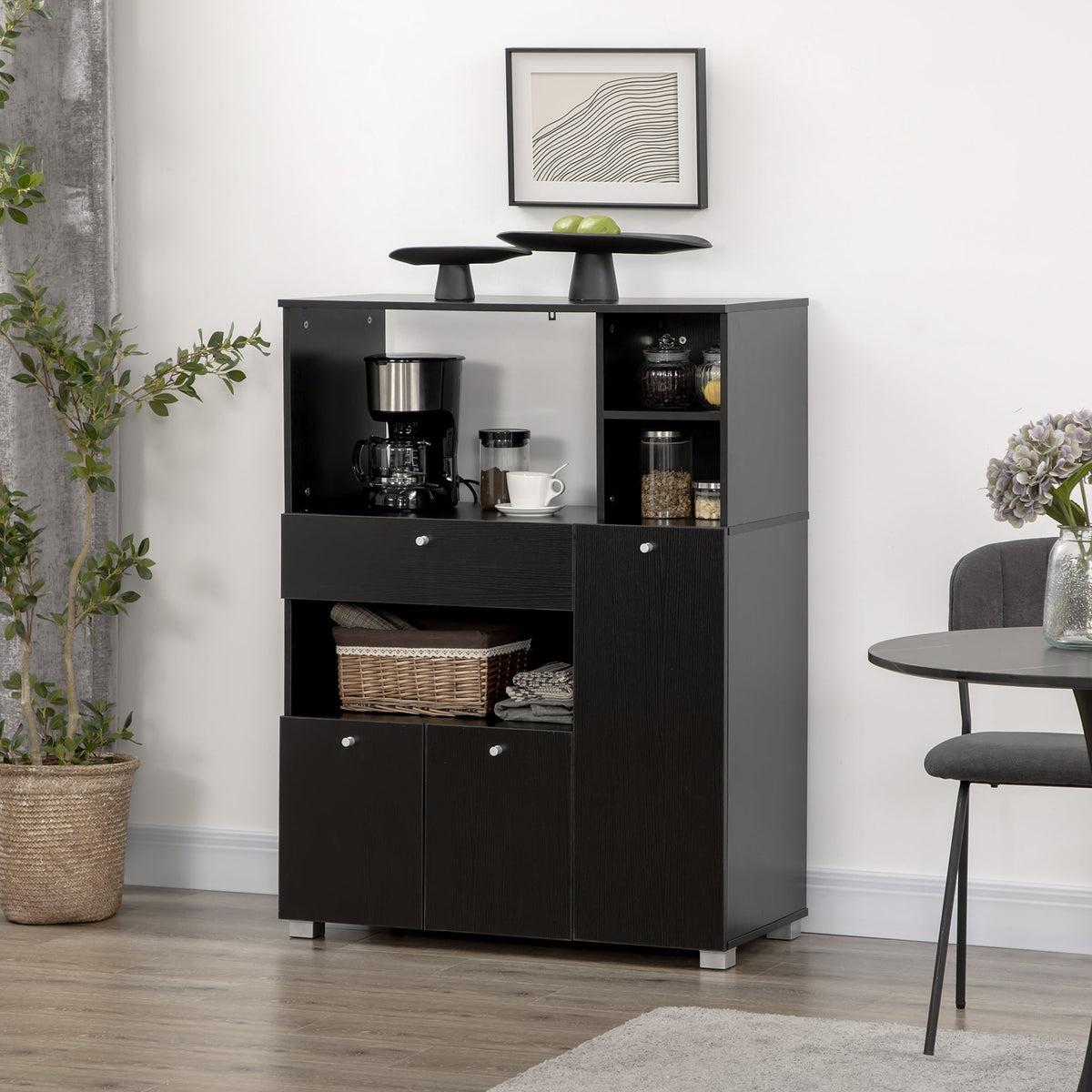Compact Kitchen Pantry Cabinet Server Hutch Storage Buffet with Microwave Oven Stand Drawer and Shelves, White