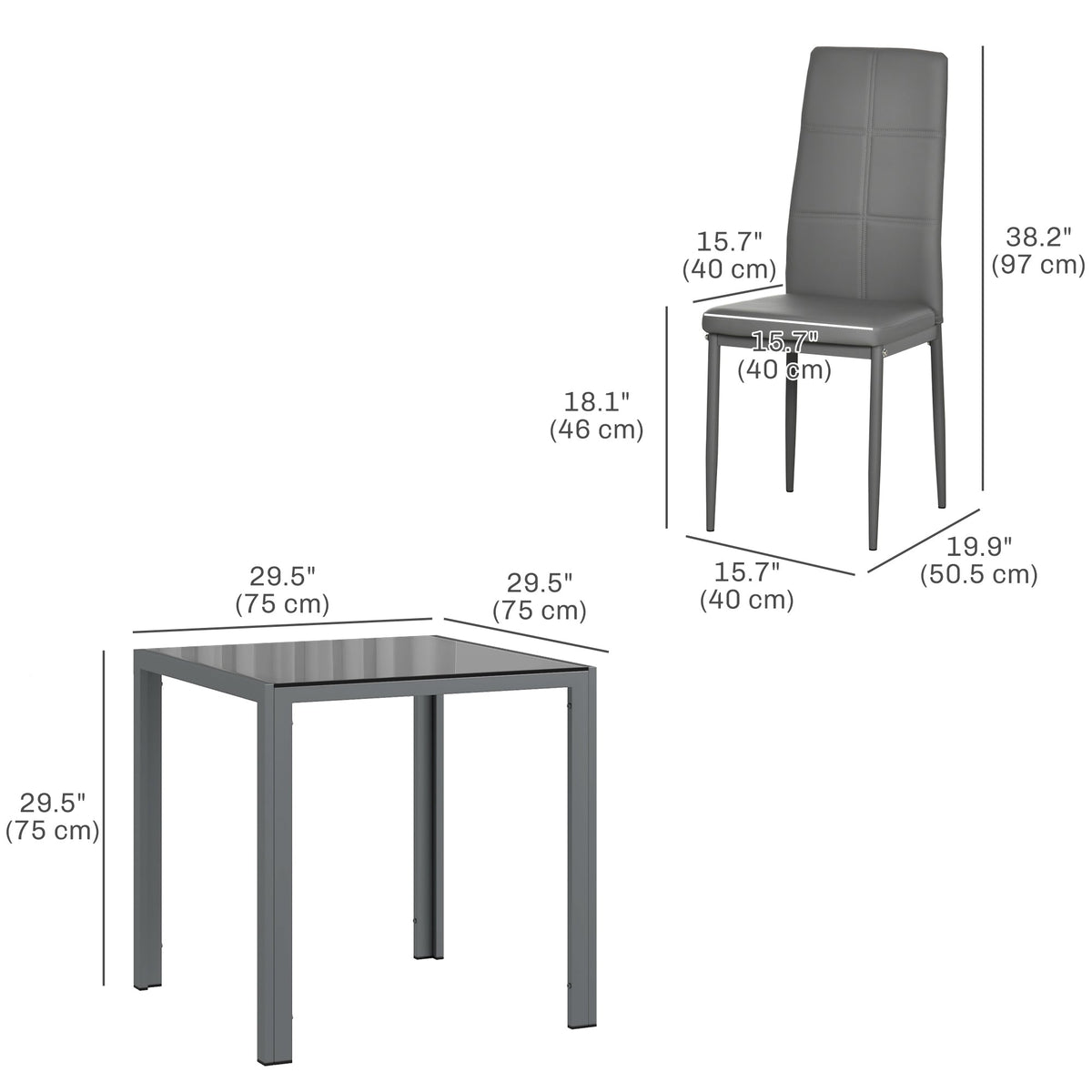 Zaya 3-Piece Rectangular Glass Dining Set for Small Spaces-Grey