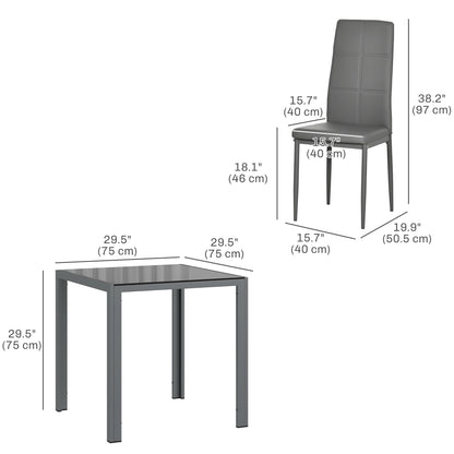 Zaya 3-Piece Rectangular Glass Dining Set for Small Spaces-Grey