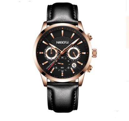 Stylish Men's Black Gold Steel Sports Watch with 3 Eyes