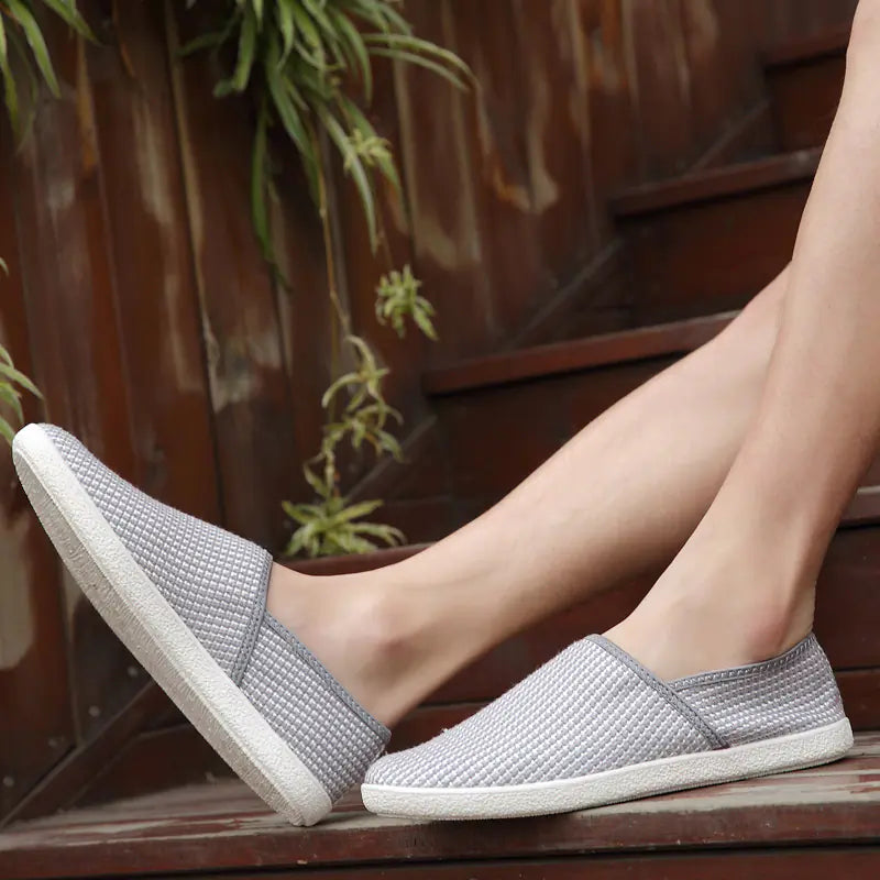 Breathable Casual Men's White Canvas Slip-On Loafers