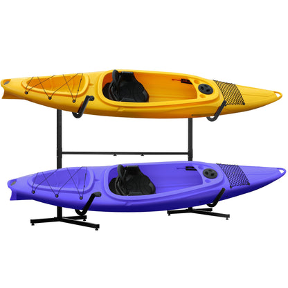 Freestanding Kayak Storage Rack with Adjustable Length, Heavy Duty Dual Kayak, SUP, Canoe, Paddleboard Rack for Indoor, Outdoor, Garage, Dock