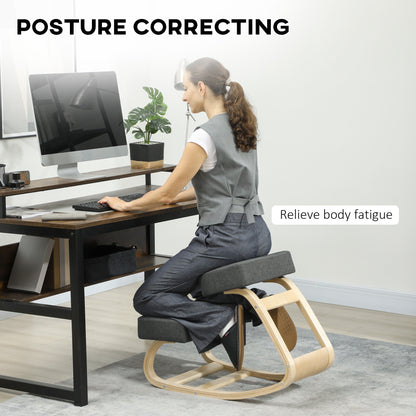 Ergonomic Kneeling Chair, Wood Kneel Stool with Thick Pads, Desk Knee Chair, Improve Posture, Black