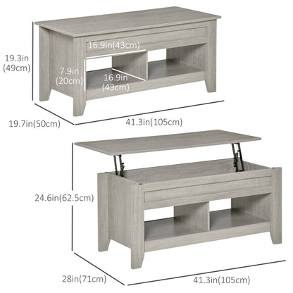 Lift Top Coffee Table with Hidden Storage Compartment and Open Shelves, Lift Tabletop Pop-Up Center Table for Living Room, Dark Walnut