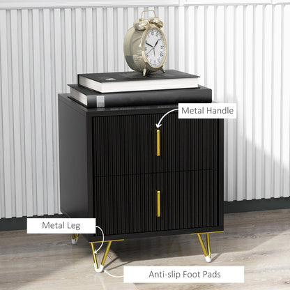 Bedside Table, Modern Nightstand with 2 Drawers, Side End Table with Metal Legs for Living Room, Bedroom, White