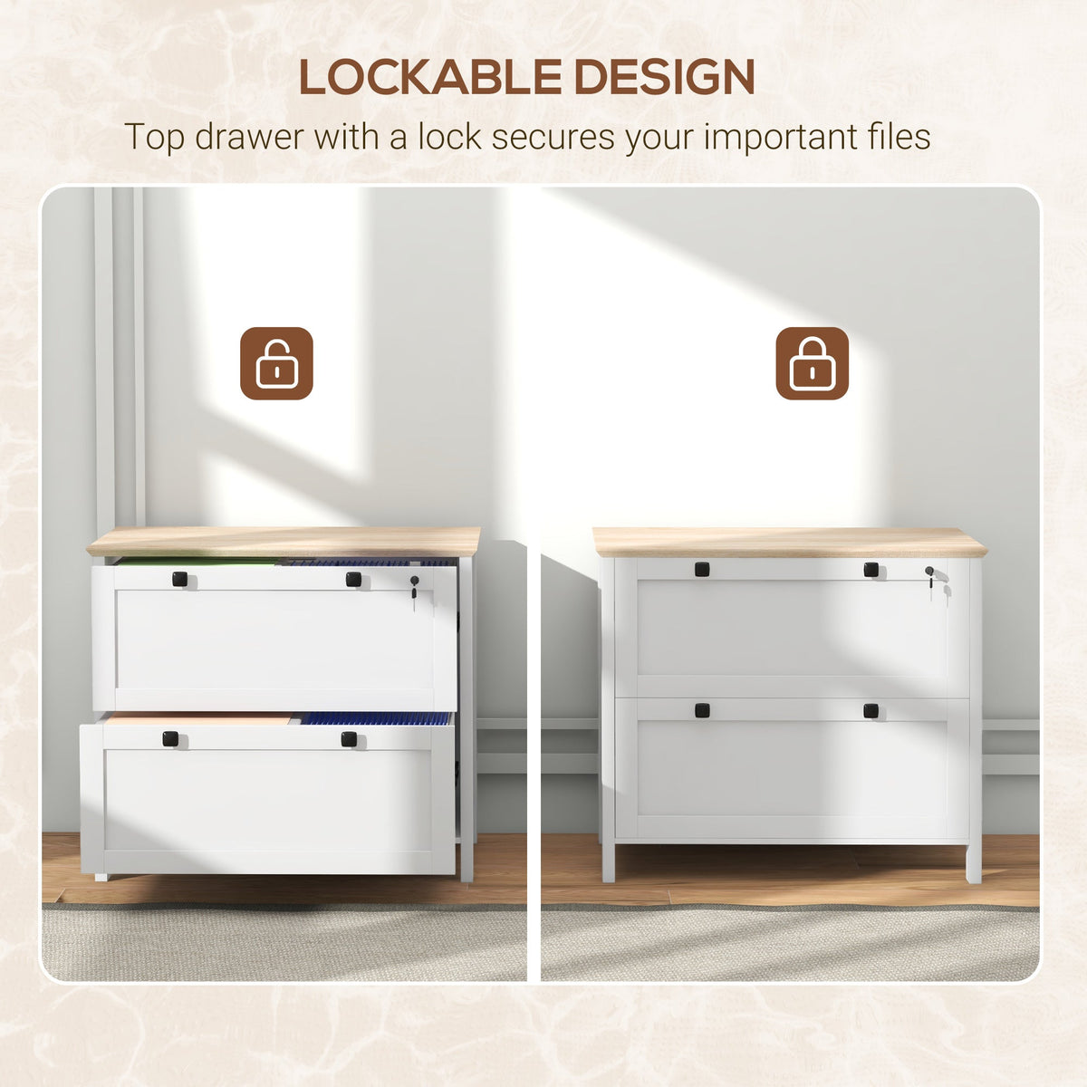 2 Drawer File Cabinet, Lockable Filing Cabinet with Adjustable Hanging Bar for Letter, A4 and Legal Size, Black
