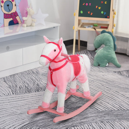Rocking Horse Plush Pony Children Kid Ride on Toy w/ Realistic Sound (Light Pink)