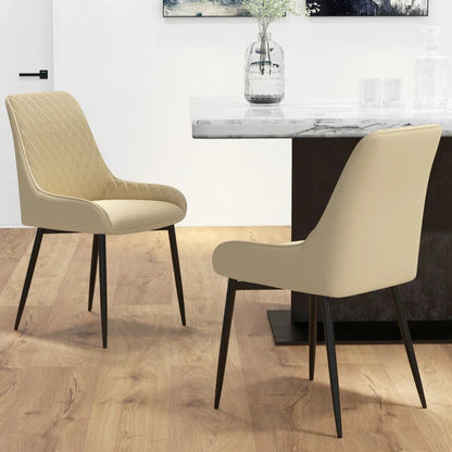 Blake Modern Dining Chairs with Diamond Tufting and Steel Legs-Set of 2-Khaki