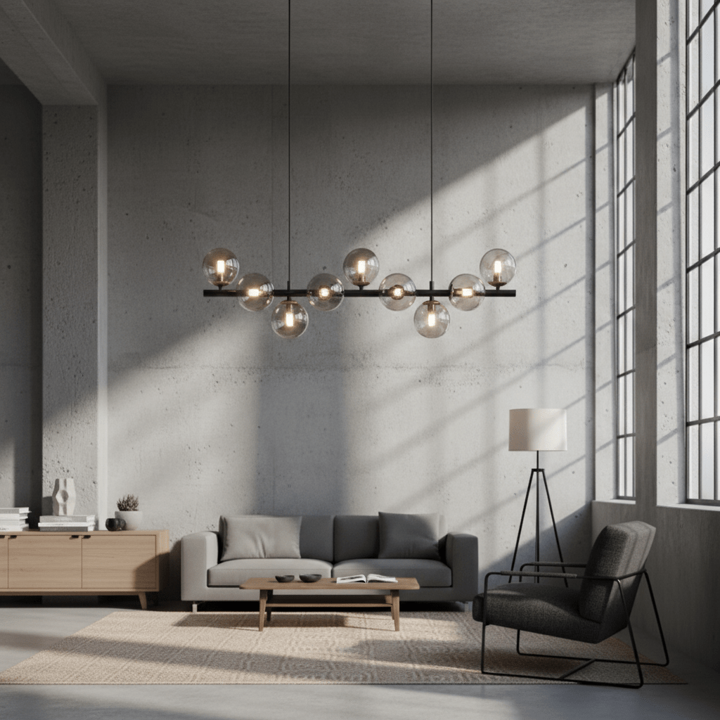 Horizon Bar Pendant with Smoked Globes