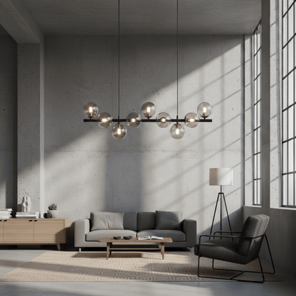 Horizon Bar Pendant with Smoked Globes