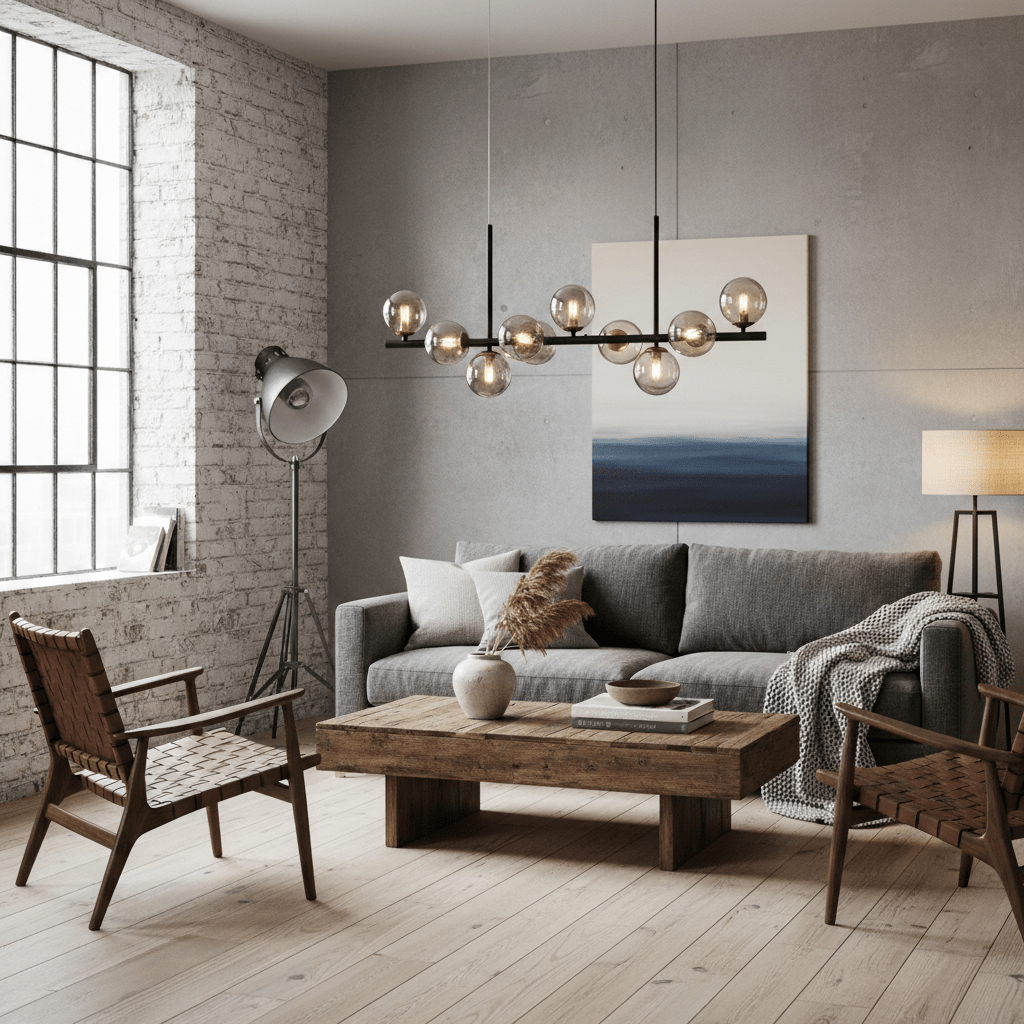 Horizon Bar Pendant with Smoked Globes