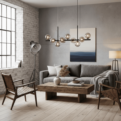 Horizon Bar Pendant with Smoked Globes