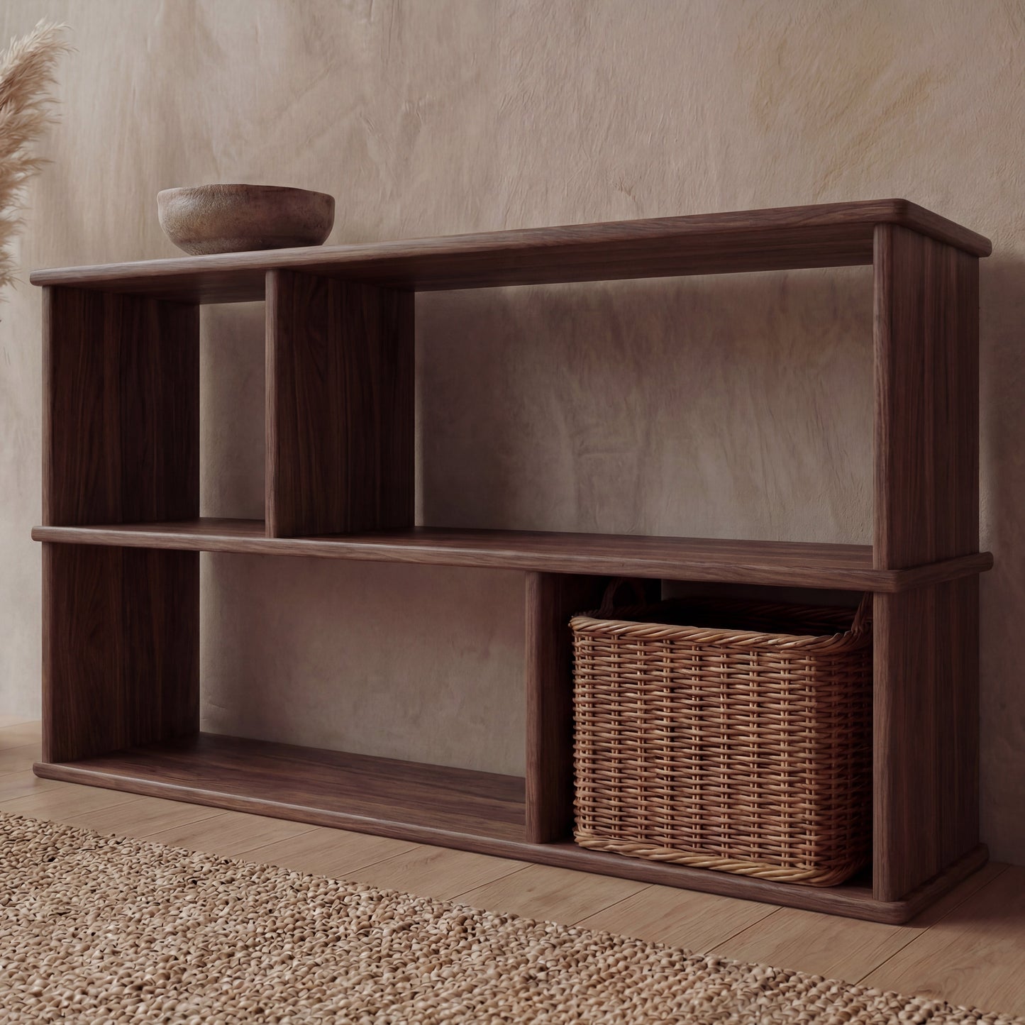 Horizontal bookshelf in walnut