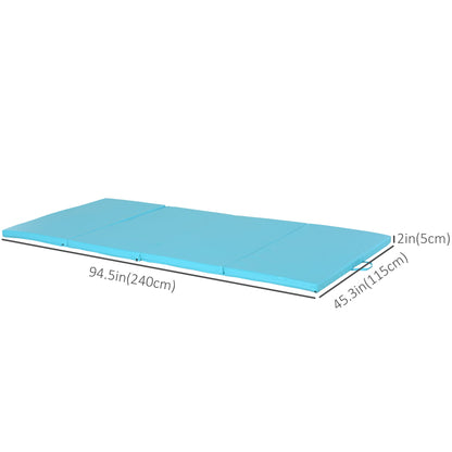 4'x8'x2" Folding Gymnastics Tumbling Mat, Exercise Mat with Carrying Handles for Yoga, MMA, Martial Arts, Stretching, Core Workouts, Light Blue