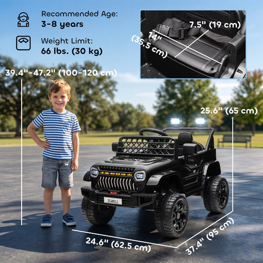 12V Ride on Truck, Electric Car for Kids with Remote Control, Suspension, 3 Speeds, USB Music Headlights, Black