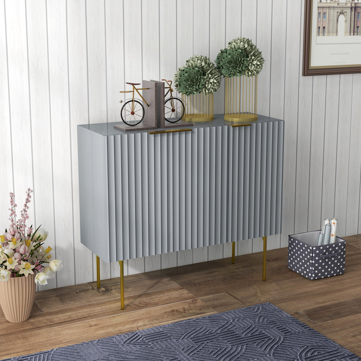 Modern Storage Cabinet Sideboard Buffet Cabinet with Gold Legs for Living Room Dining Room Hallway Black