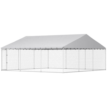 Galvanized Steel Outdoor Dog Kennel with Roof, Safety Lock, for Backyard, 13.1' x 7.5' x 7.8'