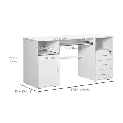 Bloom 57" Computer Desk with Keyboard Tray and Storage Drawers-White