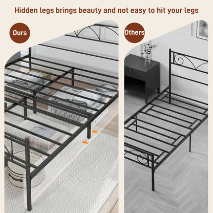 Metal Full Platform Bed Frame with Headboard, Steel Slat Support, Underbed Storage, No Box Spring Needed, Easy Assembly