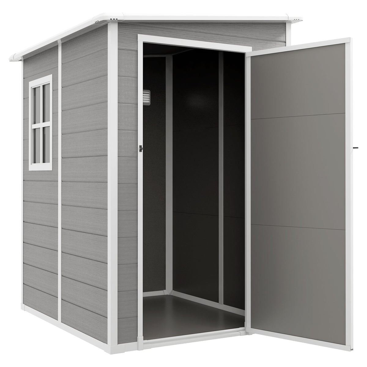 4'x5' Garden Storage Shed, Lean to Shed, Lockable Garden Tool Storage House with Window, Vent, Dark Grey