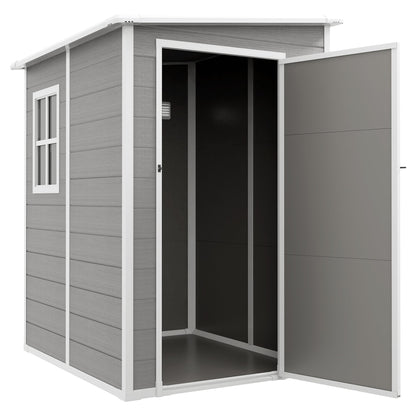 4'x5' Garden Storage Shed, Lean to Shed, Lockable Garden Tool Storage House with Window, Vent, Dark Grey
