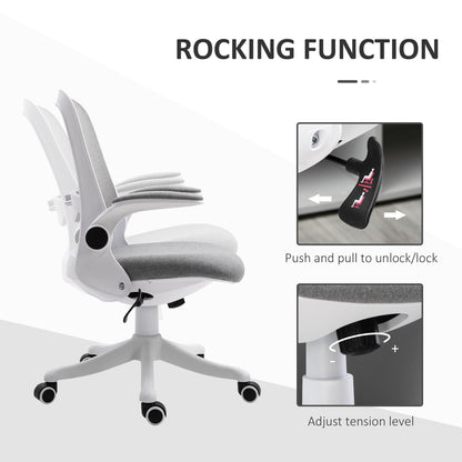 360° Swivel Office Chair Task Chair, Breathable Fabric Computer Chair with Flip-up Arms and Adjustable Height, Grey