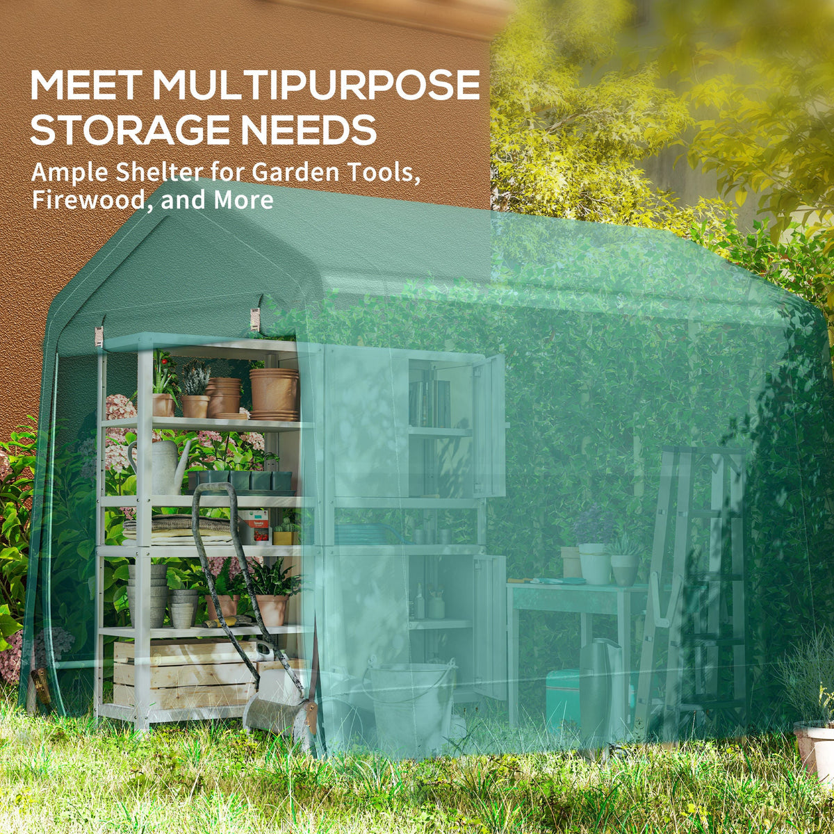 7.9' x 6.6' Garden Storage Tent, Patio Storage Shelter w/ Metal Frame and Double Zipper Doors, Dark Grey
