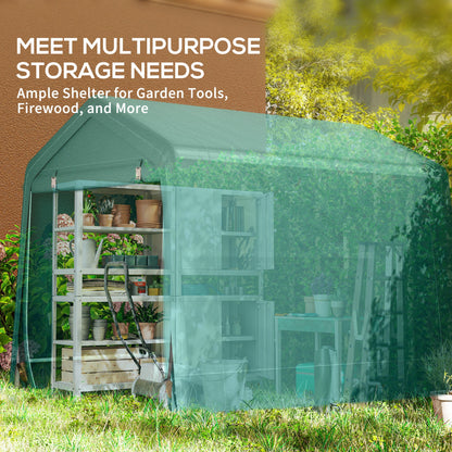 7.9' x 6.6' Garden Storage Tent, Patio Storage Shelter w/ Metal Frame and Double Zipper Doors, Dark Grey