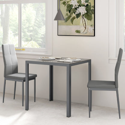 Zaya 3-Piece Rectangular Glass Dining Set for Small Spaces-Grey