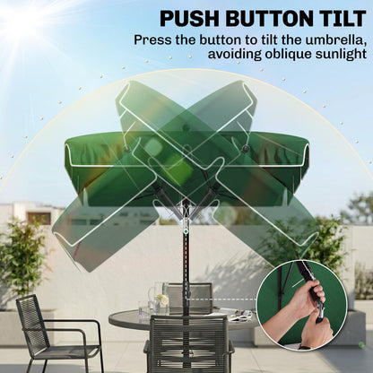 6.5x4ft Rectangle Patio Umbrella Aluminum Tilt Adjustable Garden Parasol Sun Shade Outdoor Canopy Beige