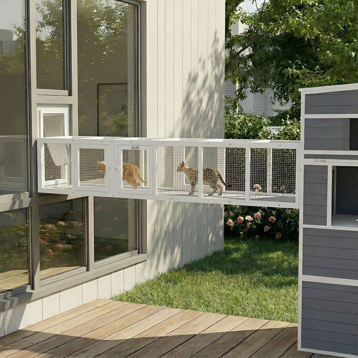 Cat Tunnel, Outdoor Cat Enclosure with Combinable Design, 8 Doors, 98" Kitty Toys for House, Window, Cage, Dark Grey