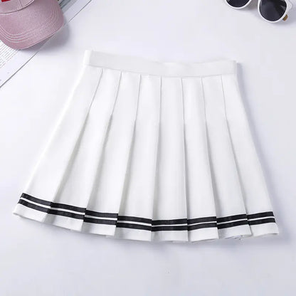 Navy Style Half-Length Striped Elastic Waist Skirt