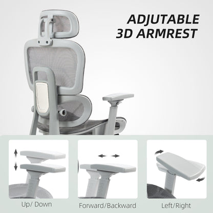 Mesh Office Chair with 3D Armrest, High Back Desk Chair with Lumbar Support, 135° Reclining, Adjustable Headrest, Black